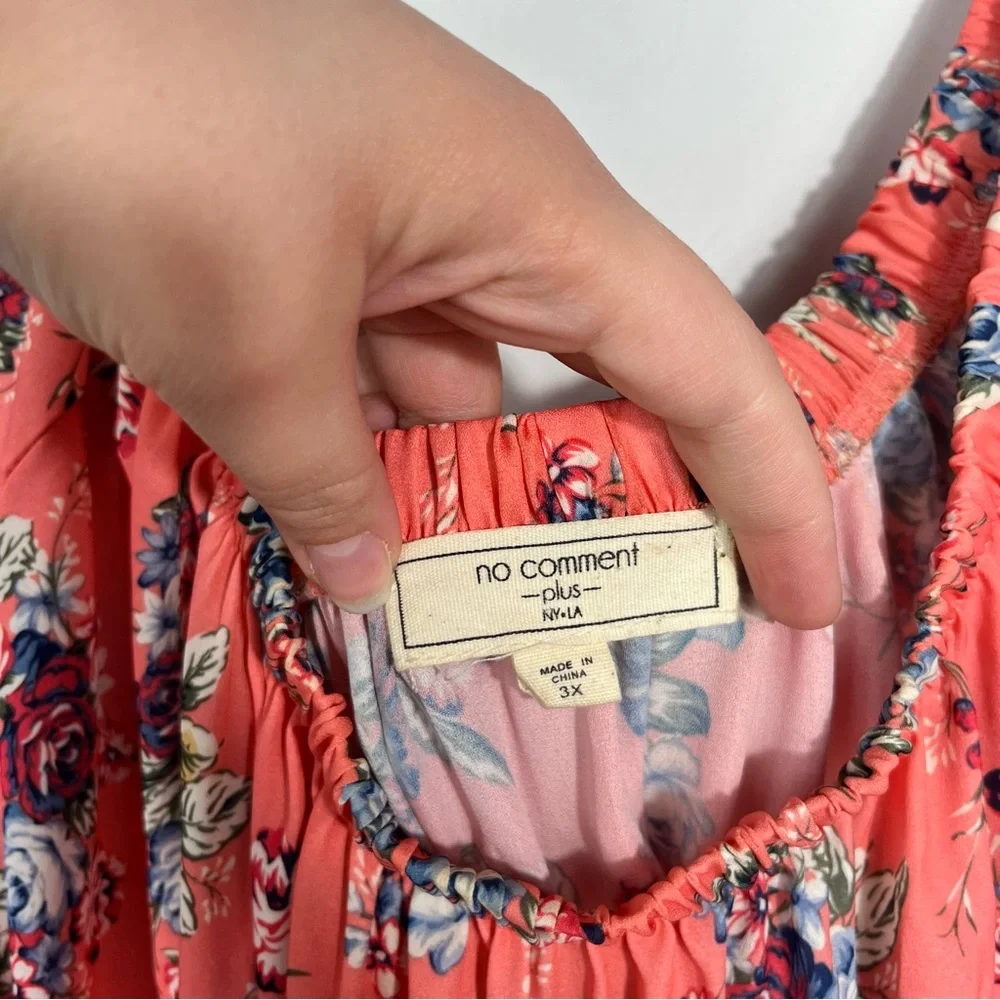 No Comment Peach Orange Floral Off The Shoulder Tie Detail Plus Size Top 3X - Picture 3 of 5